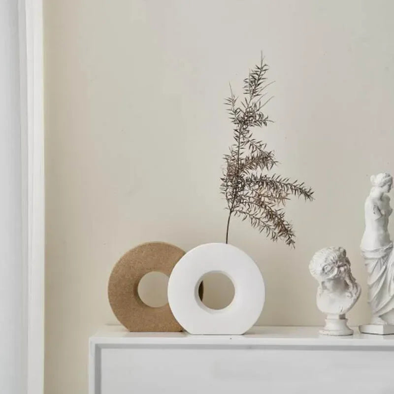Jarrón nórdico para decoración del hogar, jarrón de donut de lujo, decoración para sala de estar, jarrón de flores simple, decoración de centro de mesa mate