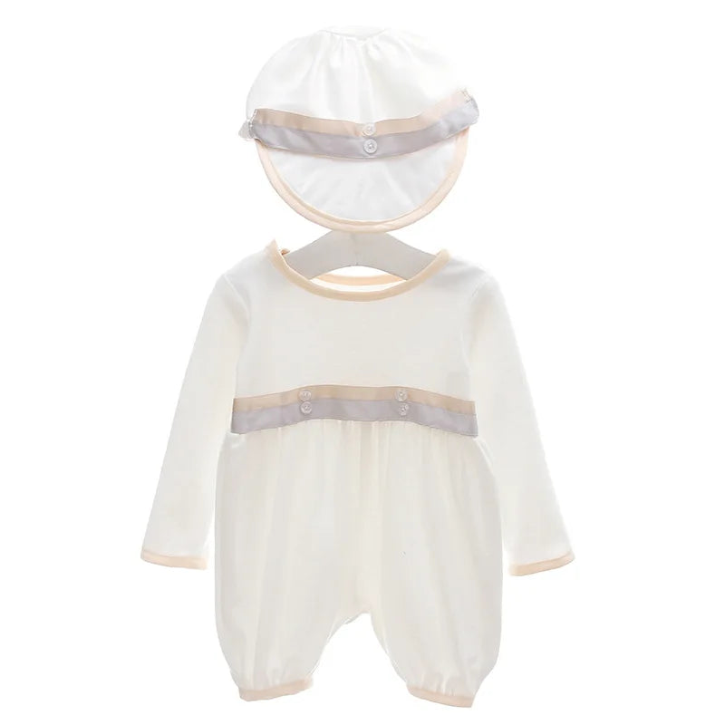 Ropa de bebé niño, conjunto de pelele blanco para bautismo con gorro y cuello vuelto, ropa para recién nacidos, primera Navidad, cumpleaños de niño de 3 a 24 meses