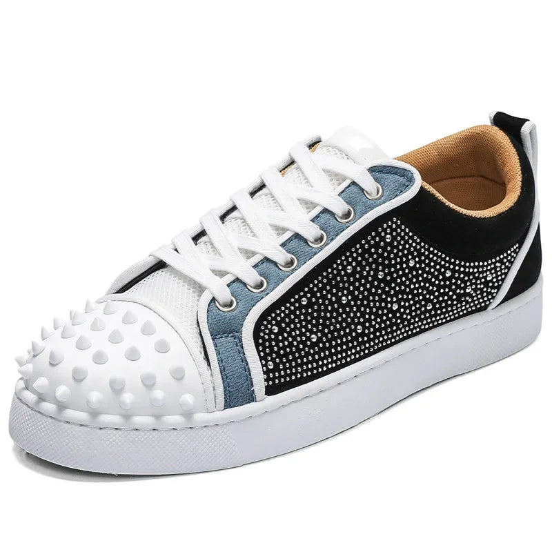 Zapatos casuales CL de suela roja para hombre, con remaches, para discoteca, zapatillas deportivas bajas, transpirables, de tacón plano, para suelo de cemento.