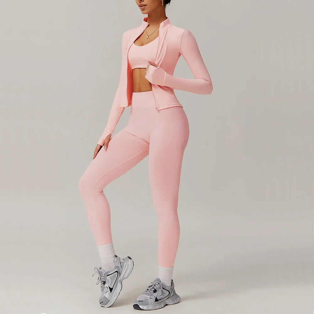 Conjunto deportivo de 2 piezas para mujer, chándal para correr, entrenamiento, con cremallera, pantalones cortos de manga larga, ropa de yoga, ropa deportiva