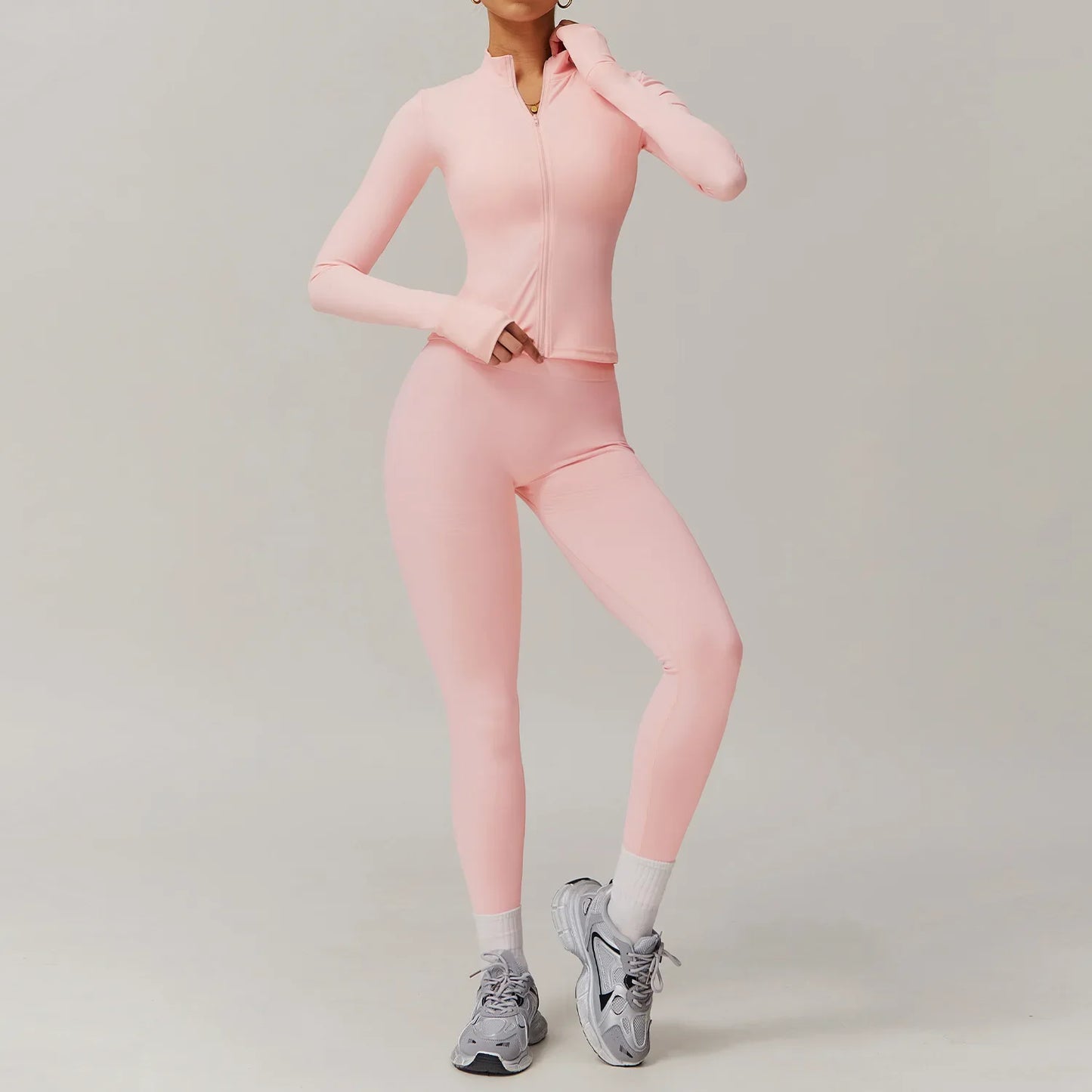 Conjunto deportivo de 2 piezas para mujer, chándal para correr, entrenamiento, con cremallera, pantalones cortos de manga larga, ropa de yoga, ropa deportiva