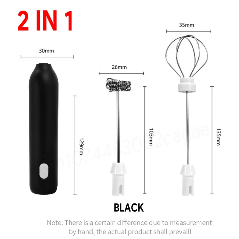 Espumador de leche eléctrico + batidor de huevos inalámbrico con carga tipo C, 3 velocidades, miniespumador de mano, batidor de café, herramientas de cocina