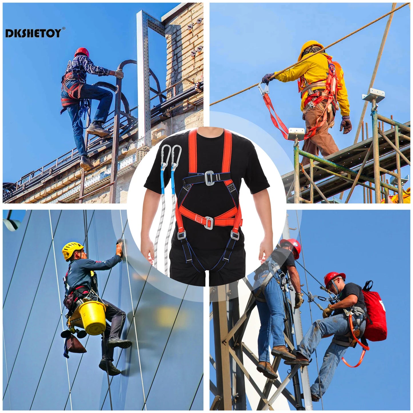 Arneses de seguridad profesionales con protección contra caídas, material de fibra de polipropileno duradero para senderismo, camping y aventuras.