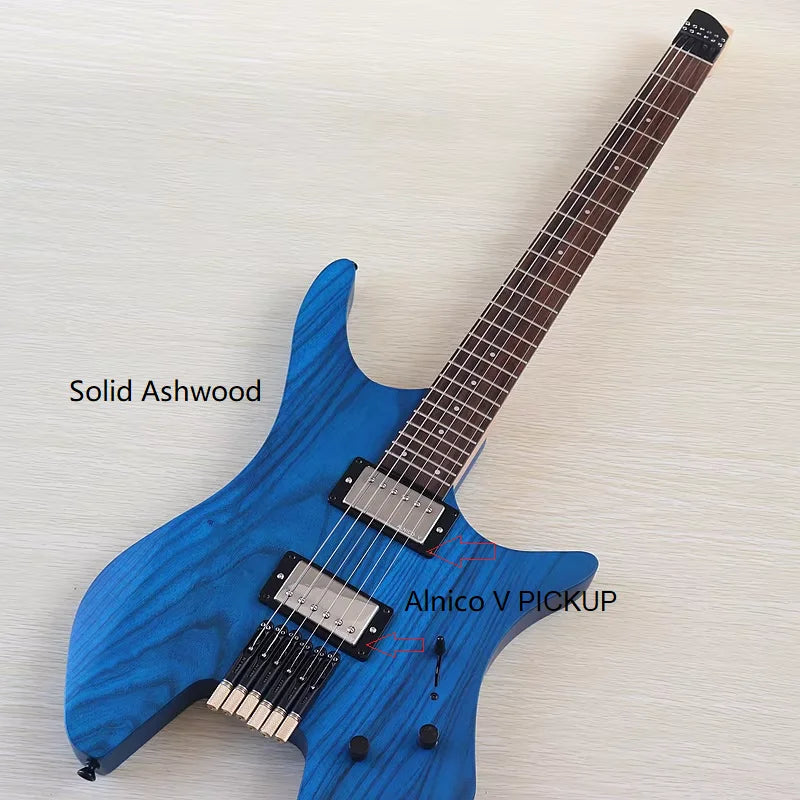 Mini guitarra eléctrica de 6 cuerdas sin pala, 30 pulgadas, cuerpo de madera maciza de paulownia, mástil de arce.