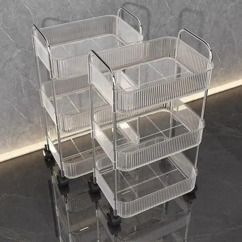 Estante móvil con ruedas, estante de almacenamiento multicapa, carrito para el hogar para refrigerios, cosméticos, artículos diversos, organizador de 2/3/4 niveles, carrito rodante