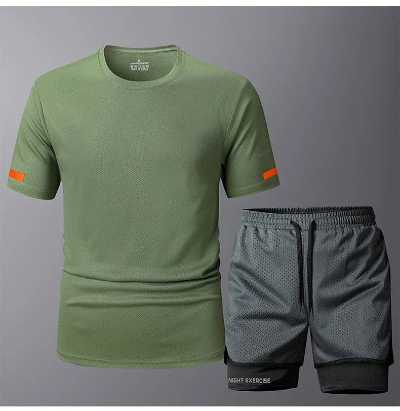 Conjunto deportivo de 2 piezas para hombre, de secado rápido, para correr, entrenamiento, gimnasio y fitness.