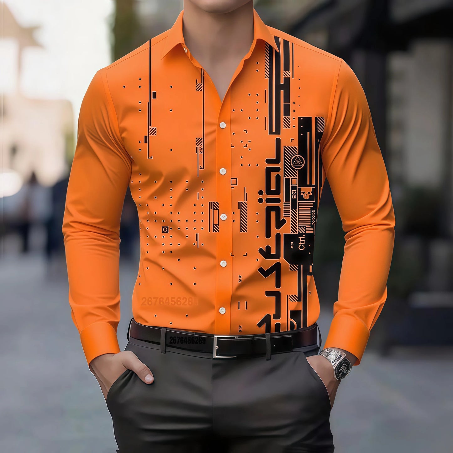 13 colors men's retro digital printing button breathable long sleeve shirt fashion lapel versatile men's shirt large size