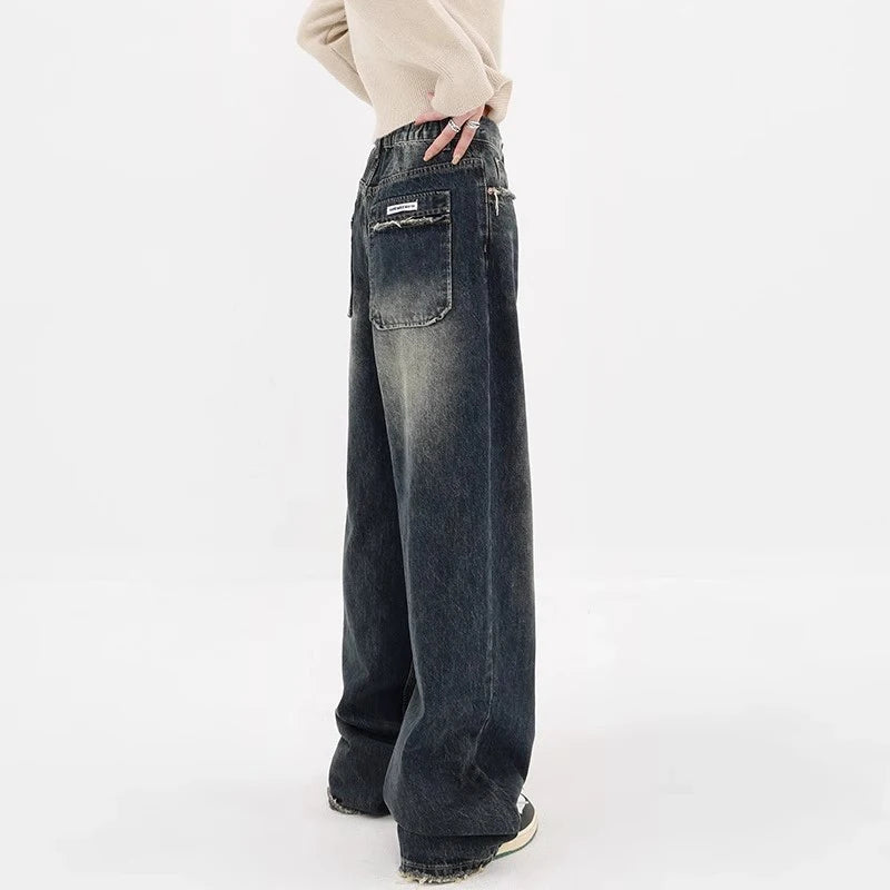 Pantalones vaqueros holgados Harajuku Y2K para mujer, ropa de calle retro, pantalones de cintura alta, pantalones vaqueros holgados de pierna ancha para mujer
