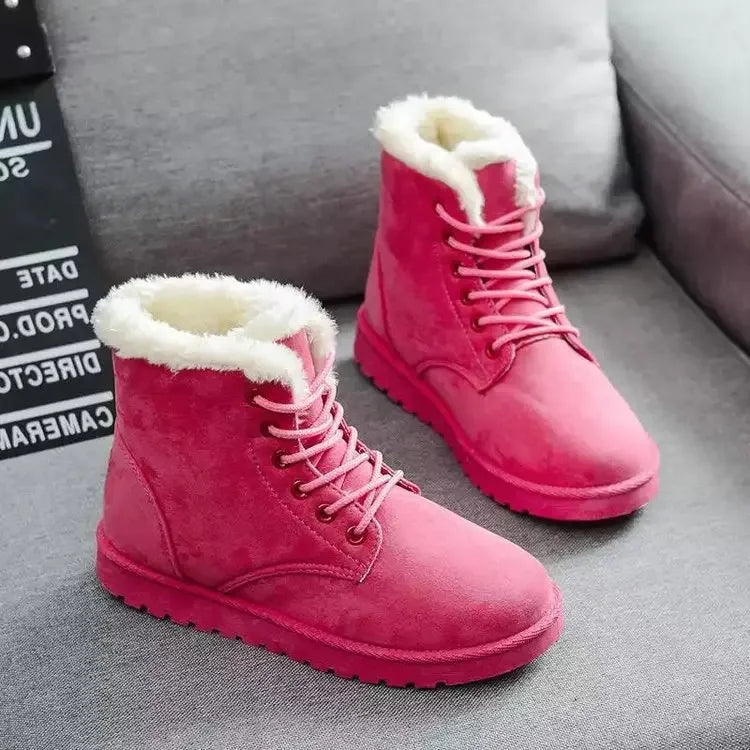 Botas de nieve de algodón grueso con forro polar para mujer, informales, cortas, de invierno, cómodas, cálidas y de goma, de talla grande