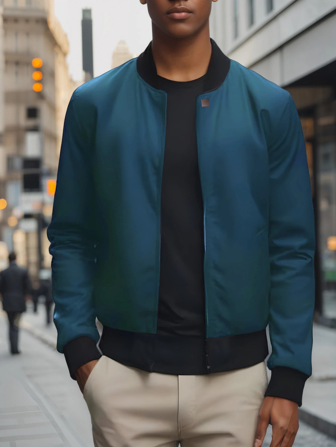 Chaqueta corta holgada de color liso con cuello de béisbol para hombre, abrigo fino informal de negocios, tendencia primavera-otoño 2024