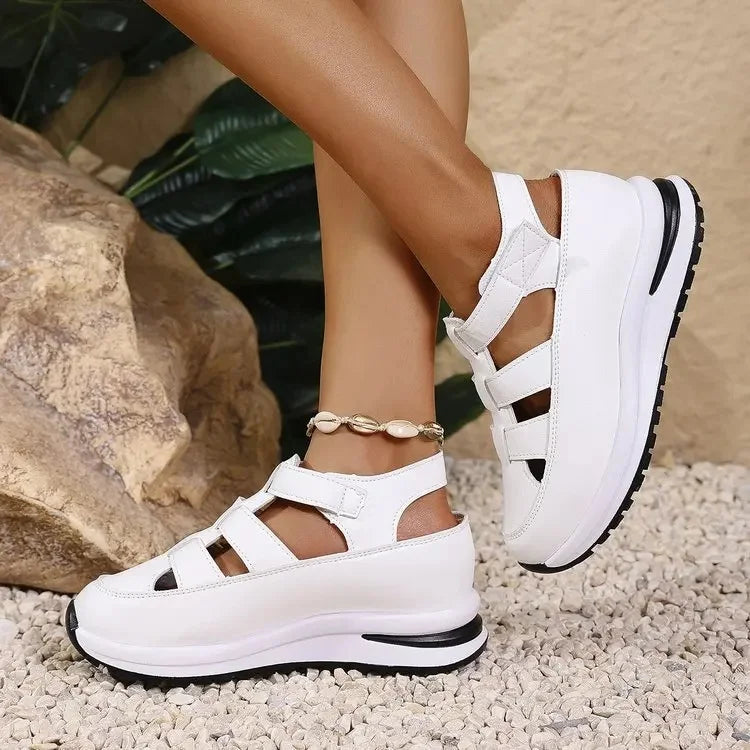 Sandalias de mujer de gran tamaño 2025, nuevas, con punta romana mágica y tacón grueso, zapatos casuales, cómodas, suela de goma y poliuretano mejorado.