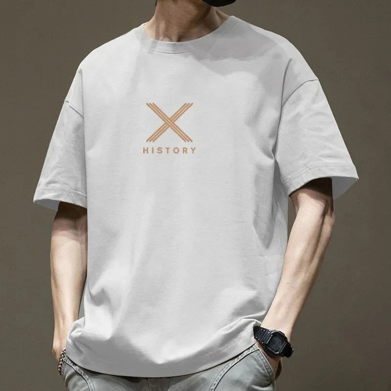 Camiseta de manga corta para hombre tendencia de verano 100% algodón con media manga americana 2025 nueva camiseta casual estilo Hong Kong T