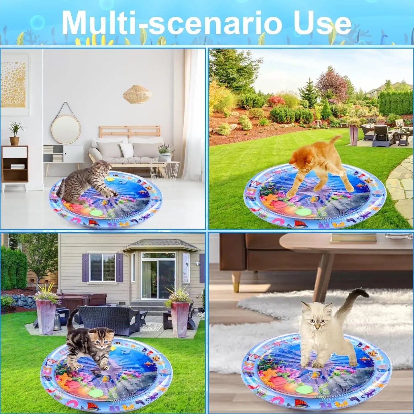 Tapete de juego sensorial acuático inflable y grueso para gatos y perros, tapete de juego para mascotas con temática de peces, mar y océano, juguete sensorial acuático.