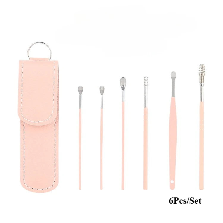 Kit de limpieza de oídos de 6 piezas, removedor de cerumen, cureta, cuchara, herramienta de extracción para bebés y adultos.