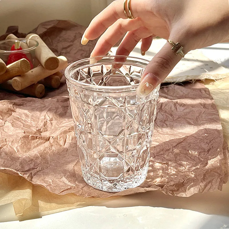 Juego de 4 vasos para beber de 10,5 oz, para whisky, vino, jugos, transparentes, con pintura de diamante.
