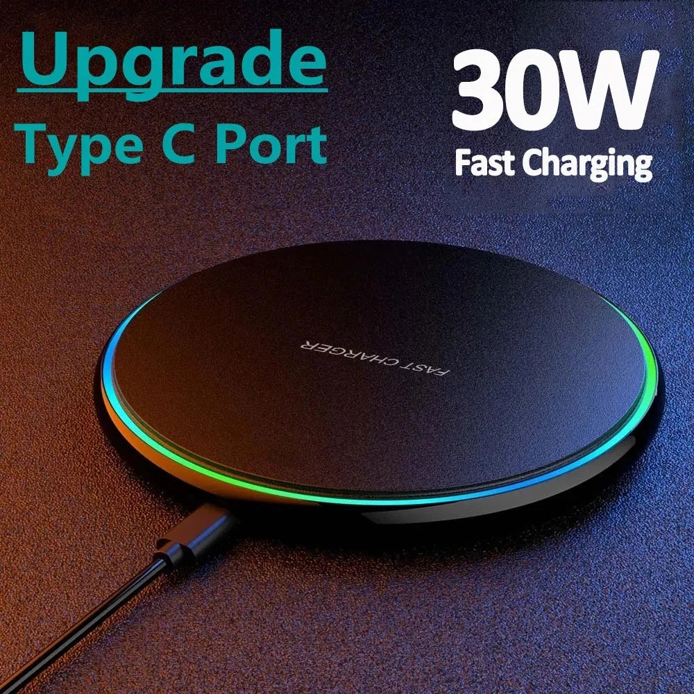 Cargador inalámbrico de 30 W para iPhone 15, 14, 13, 12, X Pro Max, base de carga rápida por inducción para Samsung S23, S22, Xiaomi y Huawei