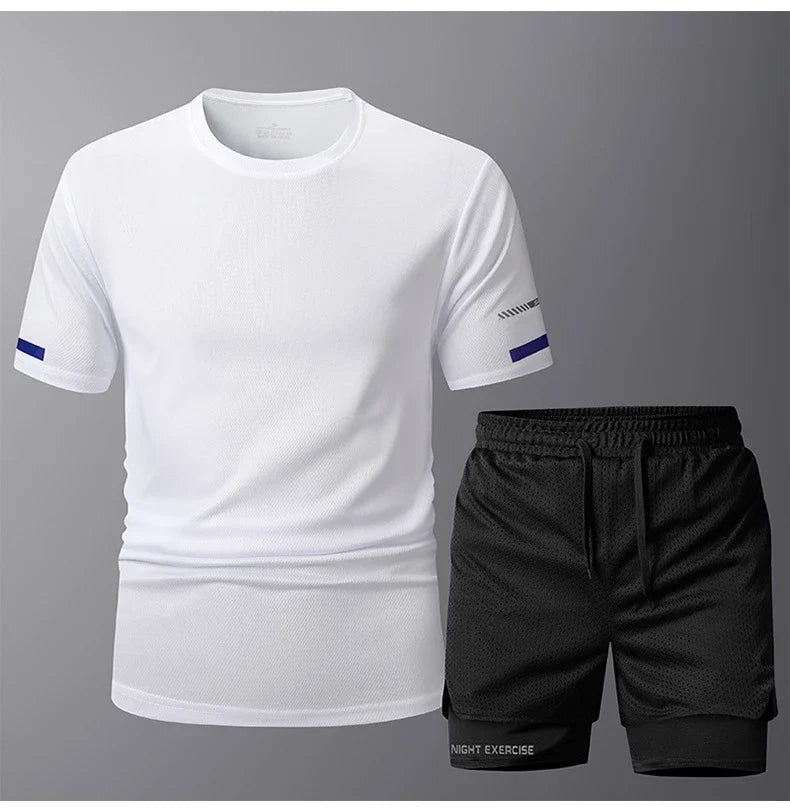 Conjunto deportivo de 2 piezas para hombre, de secado rápido, para correr, entrenamiento, gimnasio y fitness.