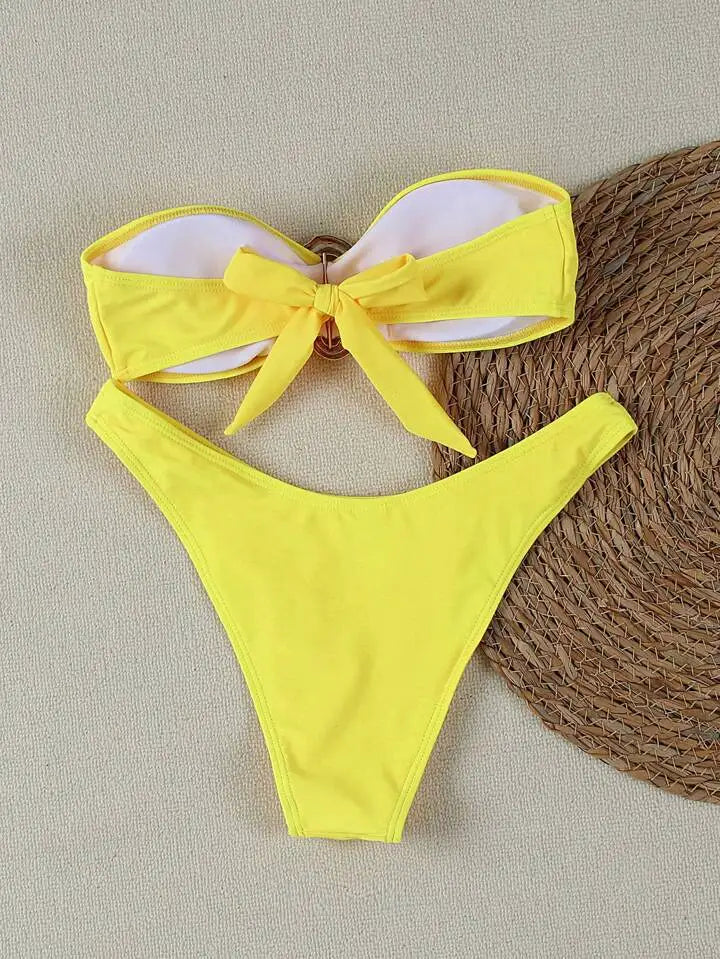 Conjuntos de bikini sin tirantes para mujer, traje de baño de dos piezas con efecto push up, bañadores sexys de color liso, ropa de playa sin espalda para mujer