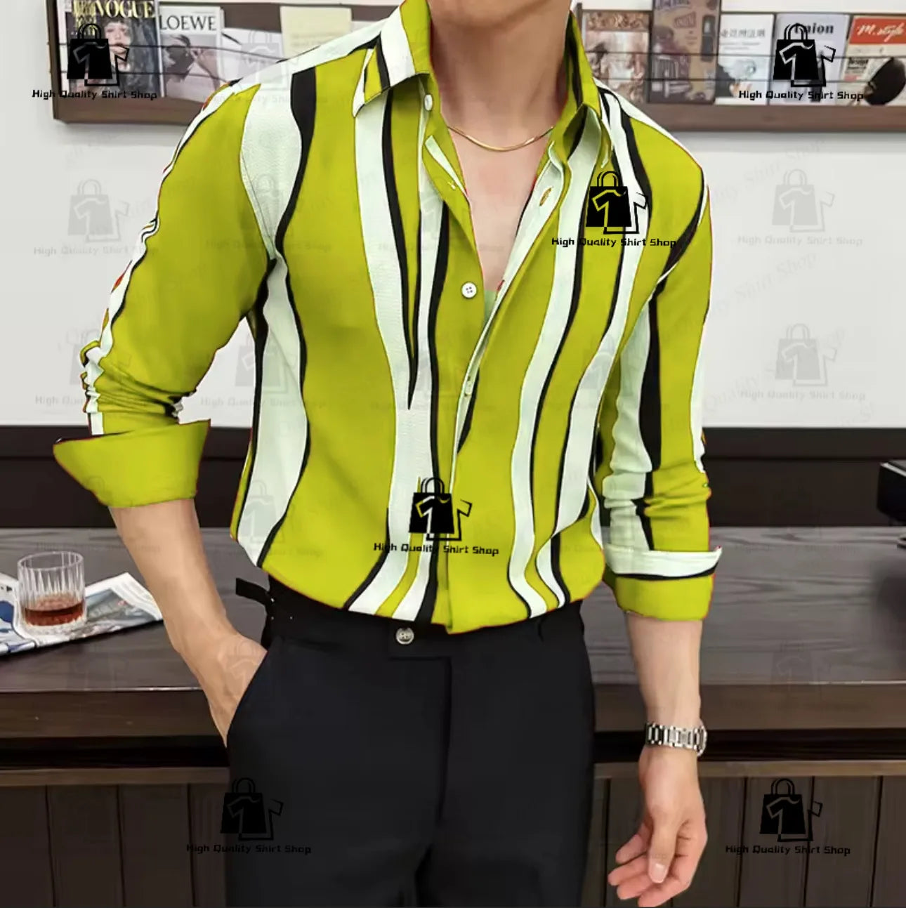 Camisa de rayas para hombre, estilo moderno, manga larga, corte holgado, informal, versátil, para uso diario y urbano.