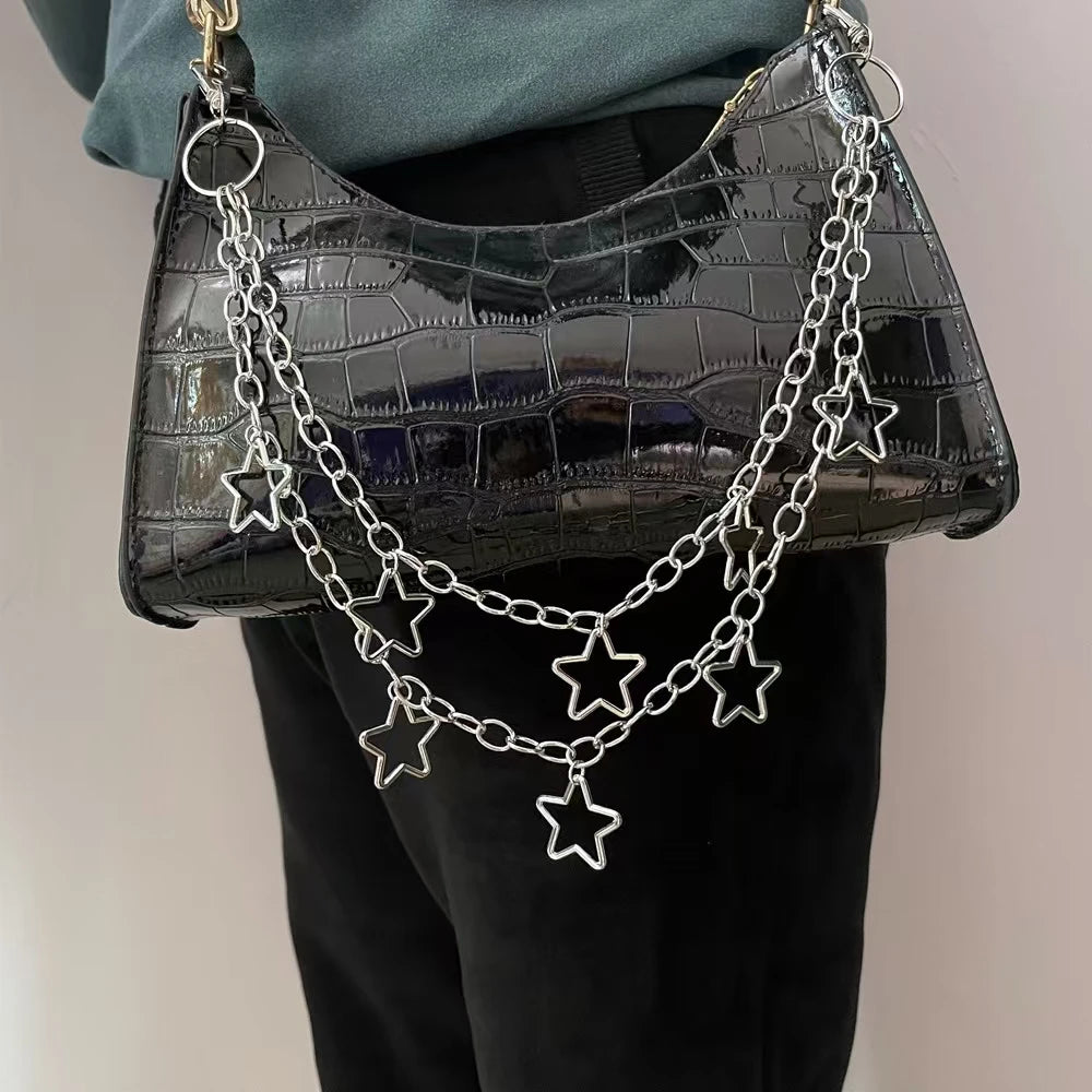 Cadena para bolso con diseño geométrico de media luna de metal punk, estilo hip hop, estilo hipster, ideal para pantalones de cien pares, para hombres y mujeres, accesorio de rock and roll.