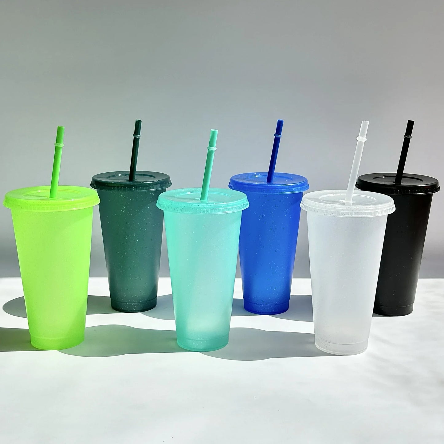Vaso de plástico reutilizable con purpurina de 710 ml, vasos con purpurina y pajita, ideal para hacer tú mismo, regalo de Navidad, camiseta que cambia de color, 1/5/10 unidades