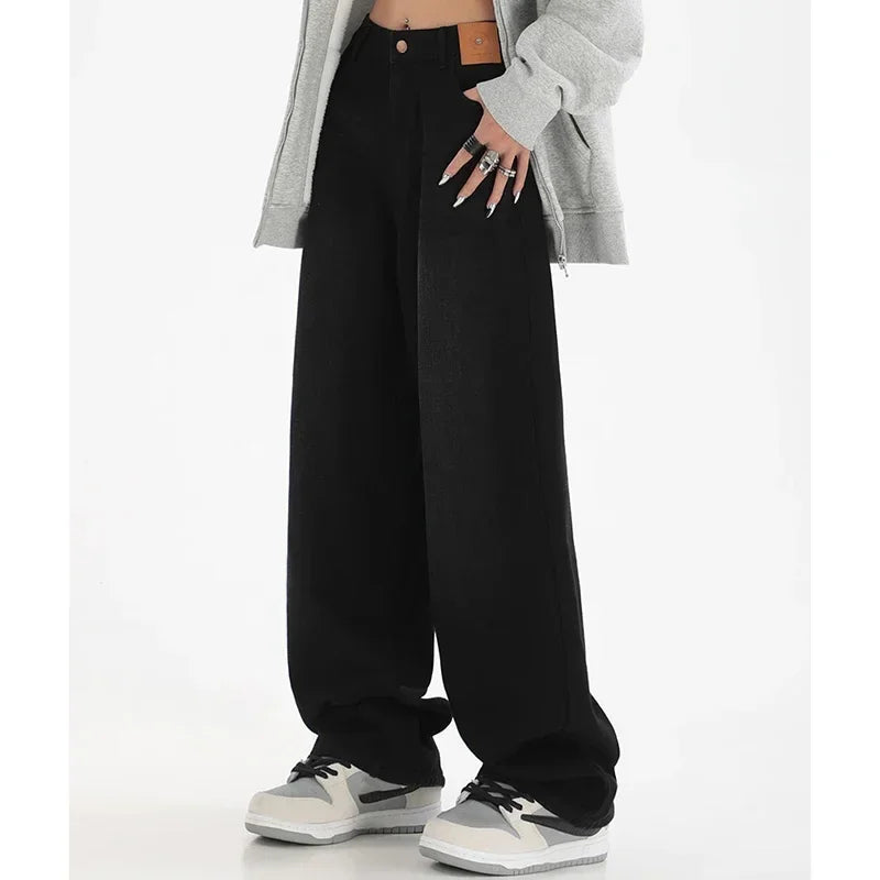 Pantalones vaqueros de cintura alta para mujer, ajustados, de pierna ancha, estilo urbano, estilo Y2k, años 2000, holgados, negros y azules