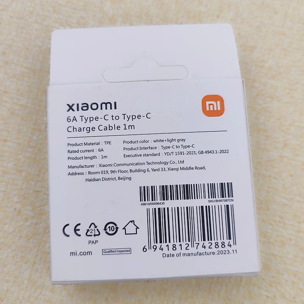 Cable USB C a tipo C original Xiaomi 6A, 120 W, 90 W, carga rápida turbo, 100 cm, para Mi 15 Ultra, 14T, 12T Pro, Redmi Note 13, 14 Pro+