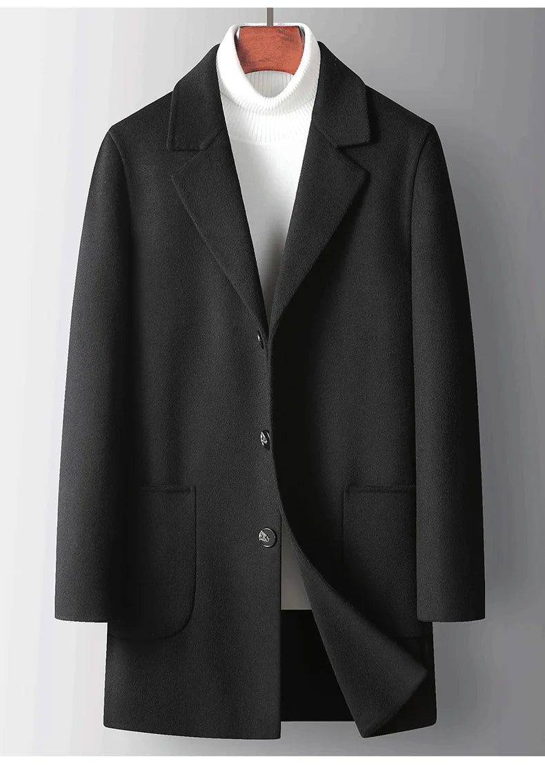 Brand Top Quality Double-Sided Woolen Men's Coat Autumn Winter Business Casual 71.8% Wool Male Medium Long Hommnre Coat