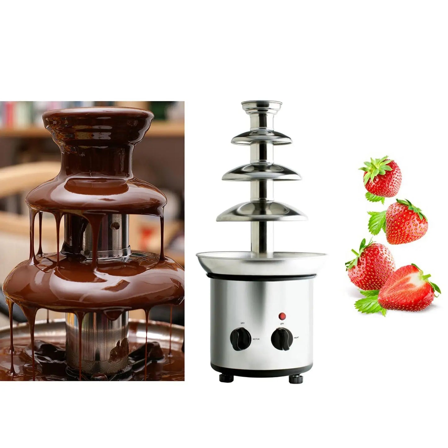Fuente de chocolate de acero inoxidable de 4 capas, fundidor de chocolate con calentador, máquina de fondue, dispensador de cascada para fiestas, enchufe estadounidense.