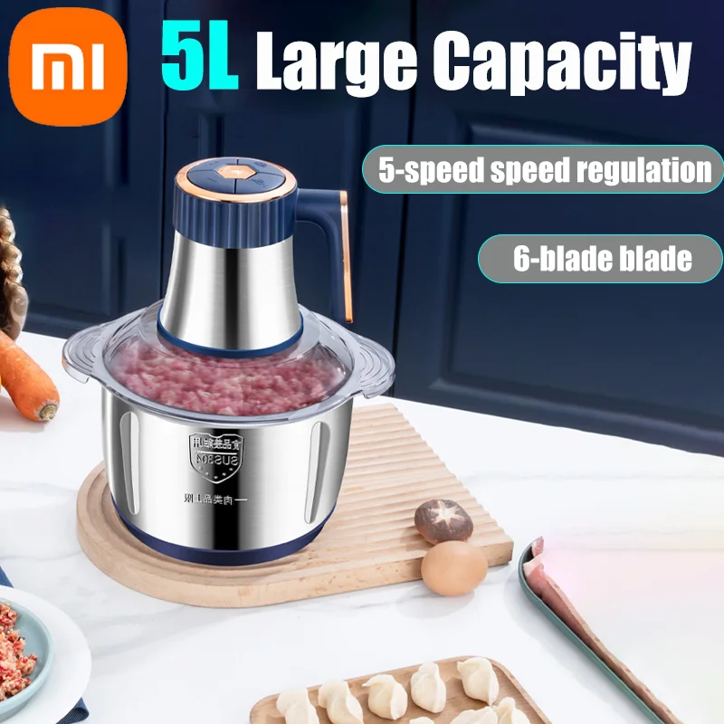 Licuadora multifunción Xiaomi de acero inoxidable para carne, frutas y verduras. Procesador de alimentos. Picadora de carne eléctrica de cocina de cinco velocidades.