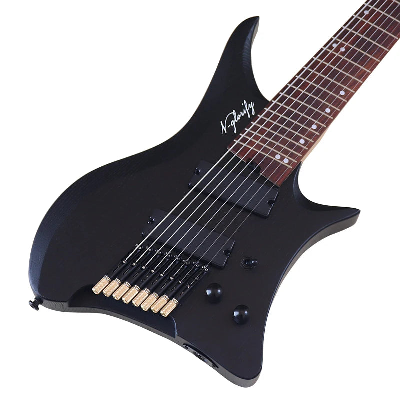 Guitarra eléctrica sin pala de 8 cuerdas con trastes en abanico, cuerpo de fresno macizo de 30 pulgadas, mástil de arce