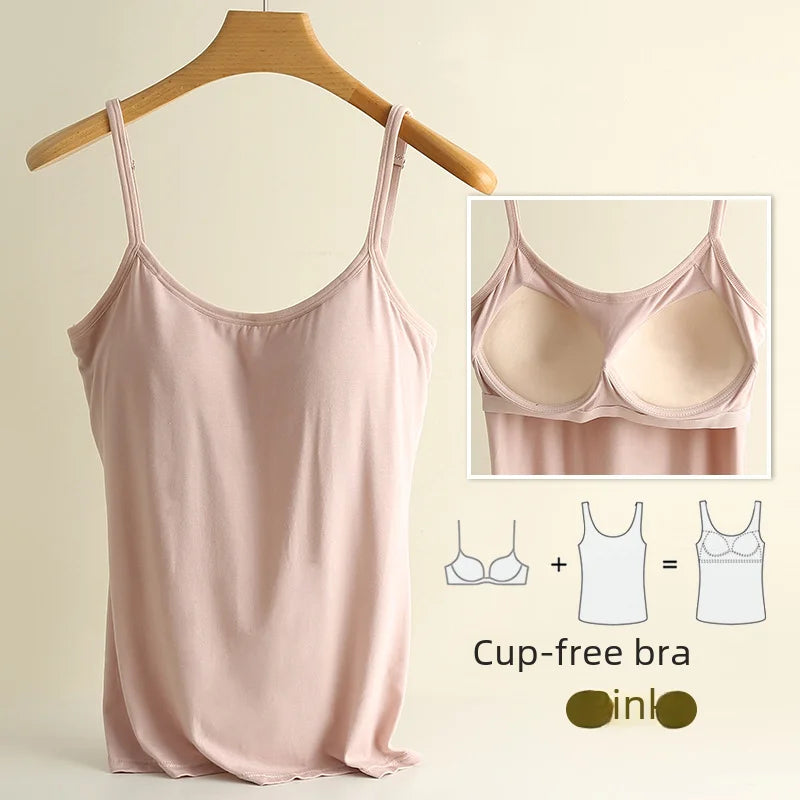 Chaleco de modal para mujer con almohadilla para el pecho, correa de ajuste fino, sujetador de una pieza, camiseta base, transpirable, cómoda, espalda, belleza, almohadilla de algodón