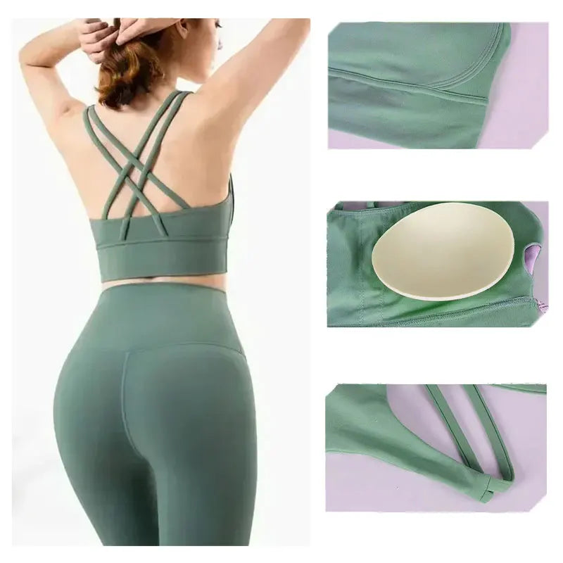 Women's Naked Feeling Sports Bra and Leggings Set - 2 Piece Gym Outfit for Fitness, Yoga Clothes Leggings and Tops Workout Suits