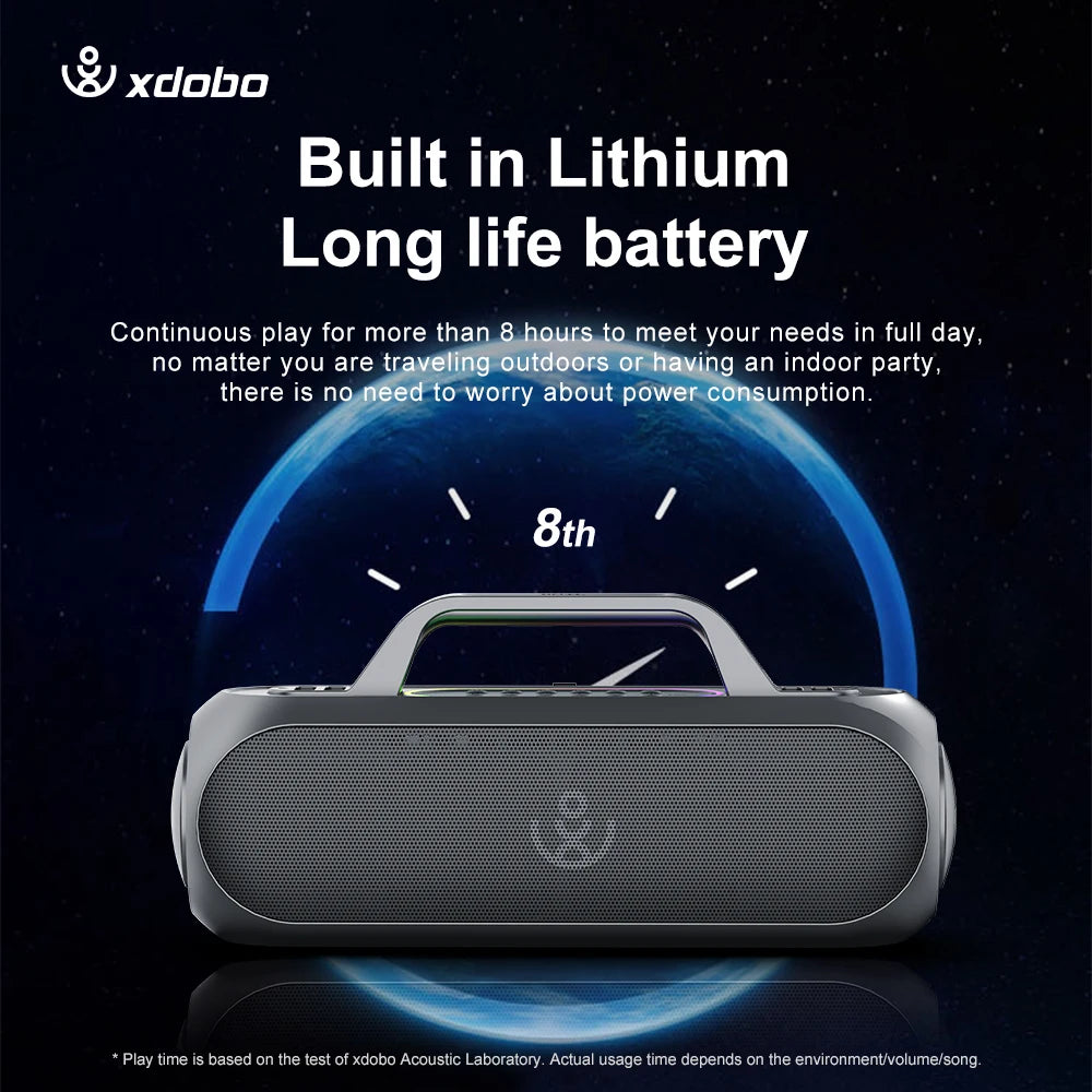 Barra de sonido XDOBO de 150 W, subwoofer TWS, altavoz estéreo inalámbrico de karaoke para TV al aire libre con 2 micrófonos y bolsa de viaje para guardarlo.
