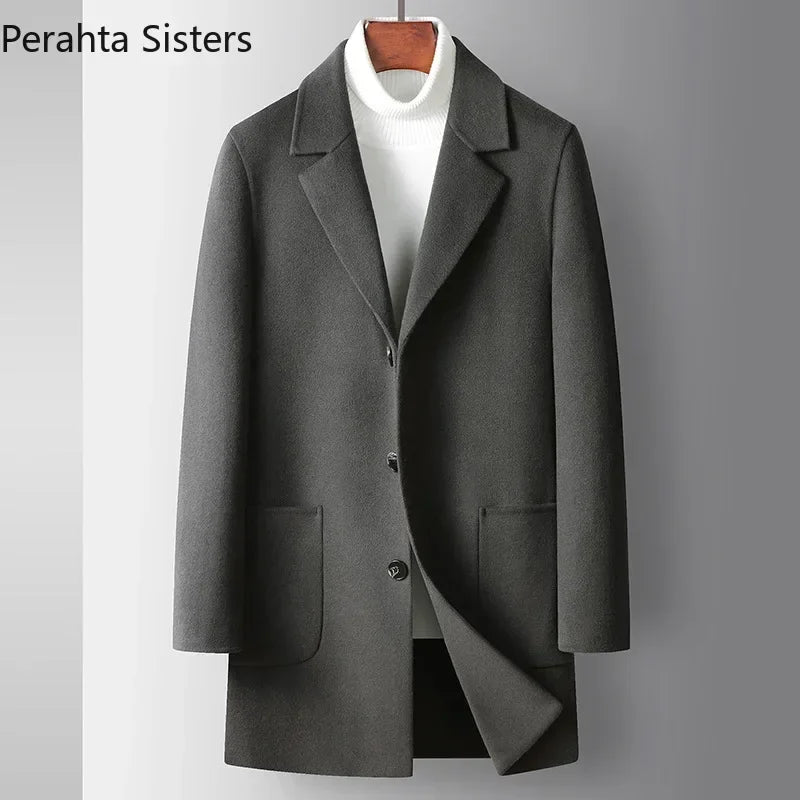 Brand Top Quality Double-Sided Woolen Men's Coat Autumn Winter Business Casual 71.8% Wool Male Medium Long Hommnre Coat