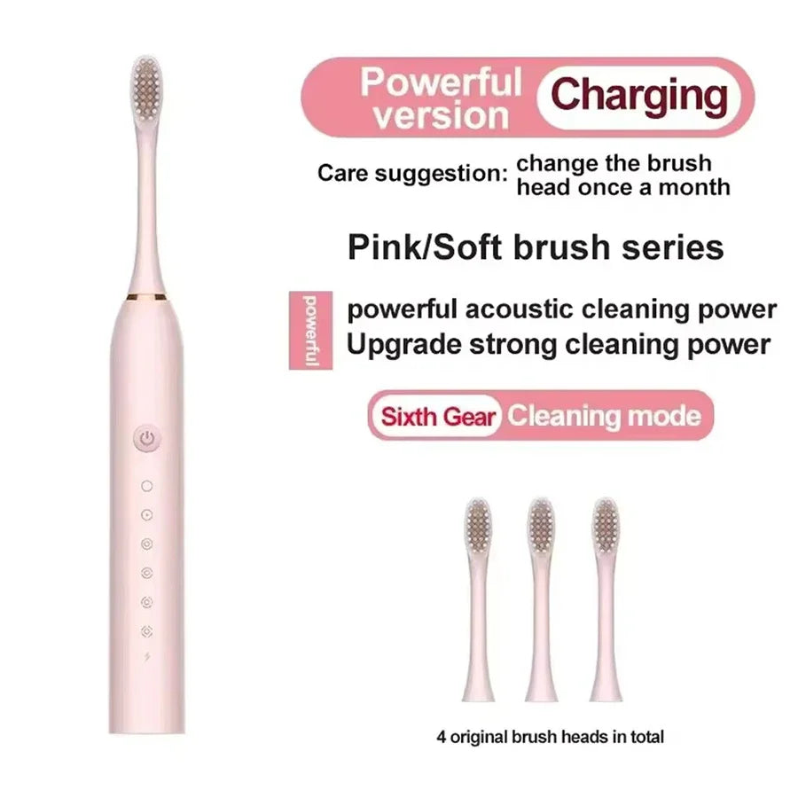 Cepillo de dientes eléctrico ultrasónico de seis velocidades, para el hogar, suave, con carga USB, impermeable, limpiador de dientes automático para adultos, juego para parejas