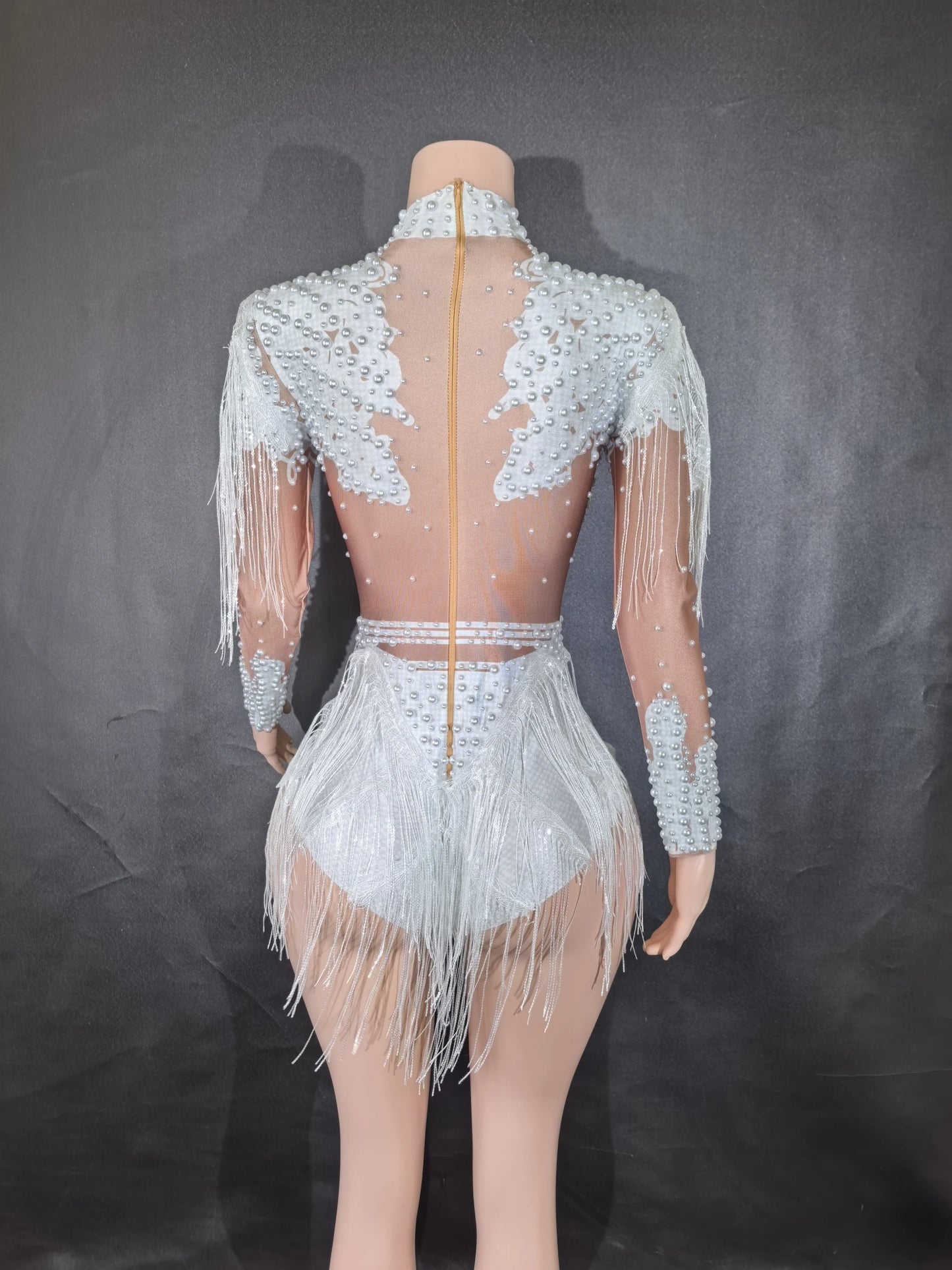 Sexy Skinny Leotard Singer Dancer Show StageWear Sparkly Blue Rhinestones Women DanceCostume Fringes One Shoulder Bodysuit 7G