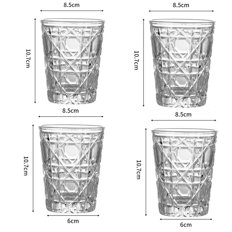 Juego de 4 vasos para beber de 10,5 oz, para whisky, vino, jugos, transparentes, con pintura de diamante.