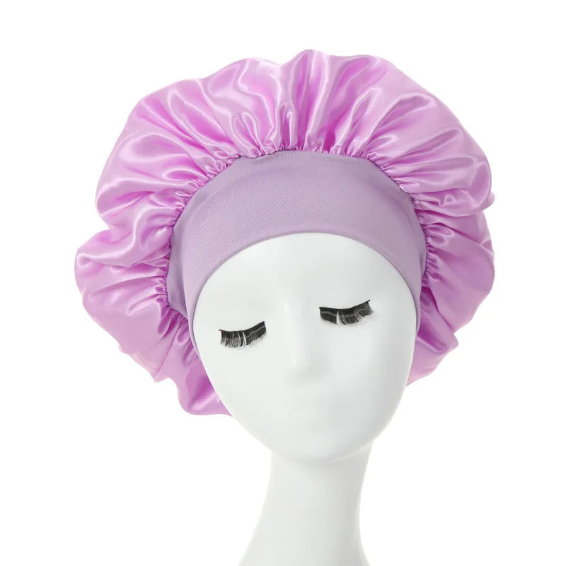 Gorro de dormir para mujer, gorro de seda satinado de doble capa, ajustable, para ducha, para cabello rizado, accesorios de peinado.