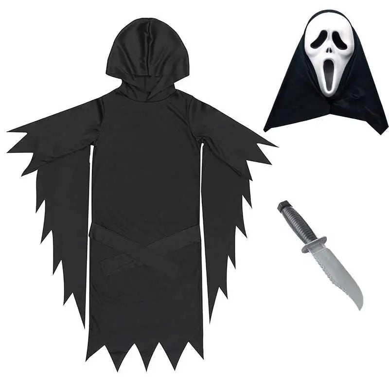 Kids Adult Horror Scary Costume Boys Girls Death Ghostface Dress Halloween Costume Children Ghost Robe Mask Costume
