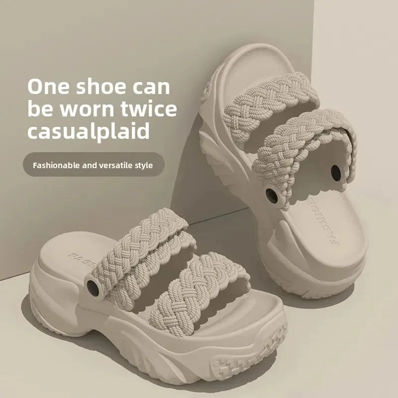 Sandalias casuales de playa para mujer, verano 2025, nuevo estilo, EVA, suela gruesa, con realce, para uso en exteriores, zapatillas antideslizantes, zapatos sin cordones