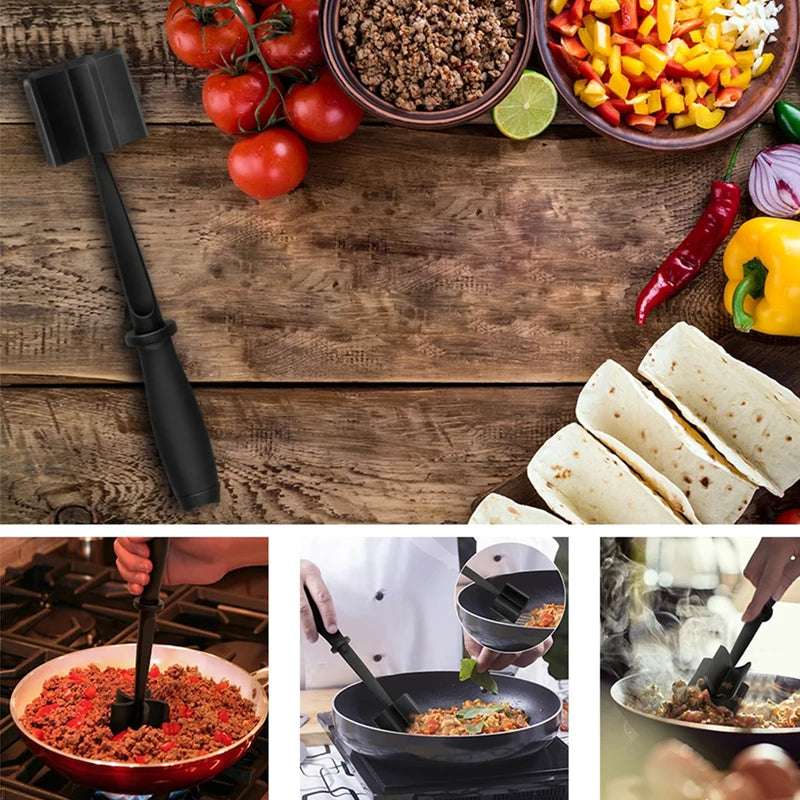 1/2 pieza de picadora de carne de cocina, machacadora de carne molida, espátula para mezclar, moler y machacar, raspador de carne para picar carne