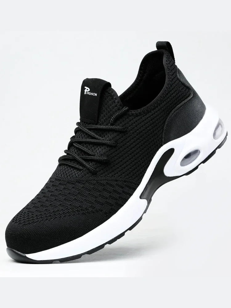 Black and White Color Men's Safety Shoes Protective Shoes with Scheme Simple Anti Puncture Protection Lightweight Anctible Shoes