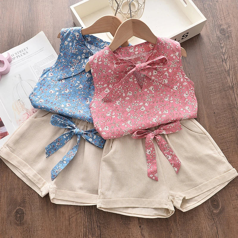 Ropa de verano para niñas pequeñas, chaleco sin mangas y pantalones cortos, conjunto de 2 piezas, disfraz de moda infantil, chándales para niños