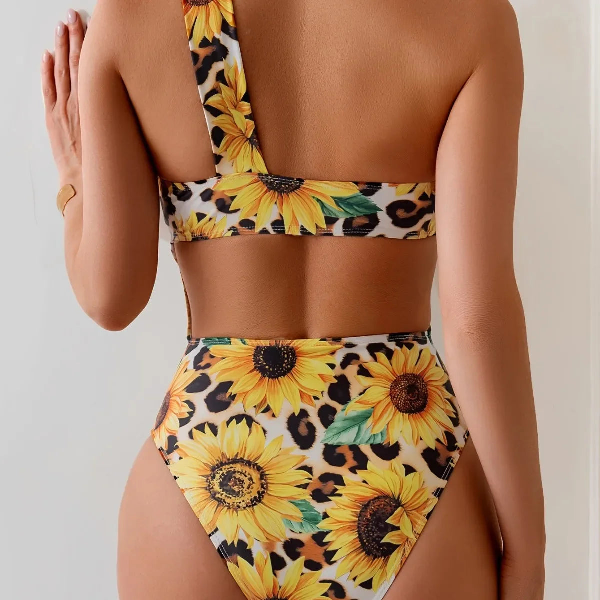 Traje de baño sexy de girasol de un solo hombro para mujer, traje de baño de una pieza, traje de baño recortado, traje de baño femenino para playa, monokini