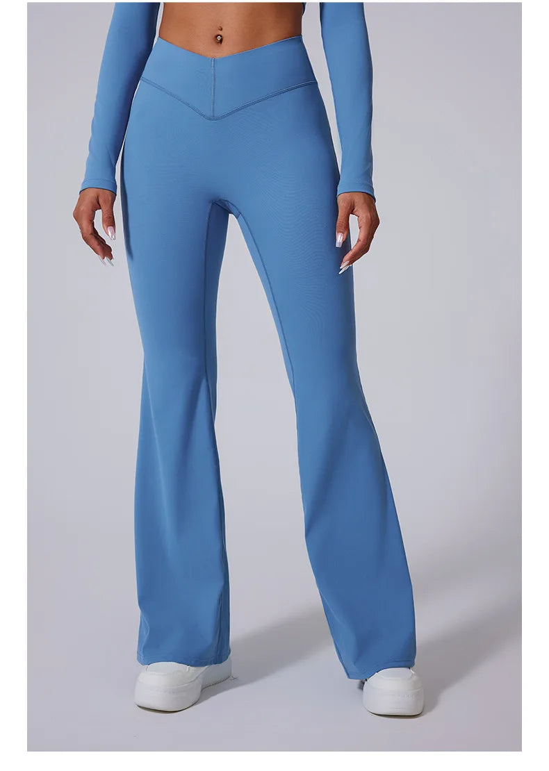 Conjunto de yoga para mujer: pantalones acampanados, ropa deportiva para gimnasio, top push-up de manga larga, estilo deportivo y sexy.