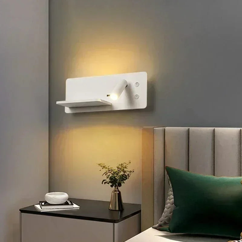 Lámpara de pared LED, luz de lectura, dormitorio, teléfono, carga inalámbrica, carga USB, luces de pared giratorias, lámpara de lado para sala de estar