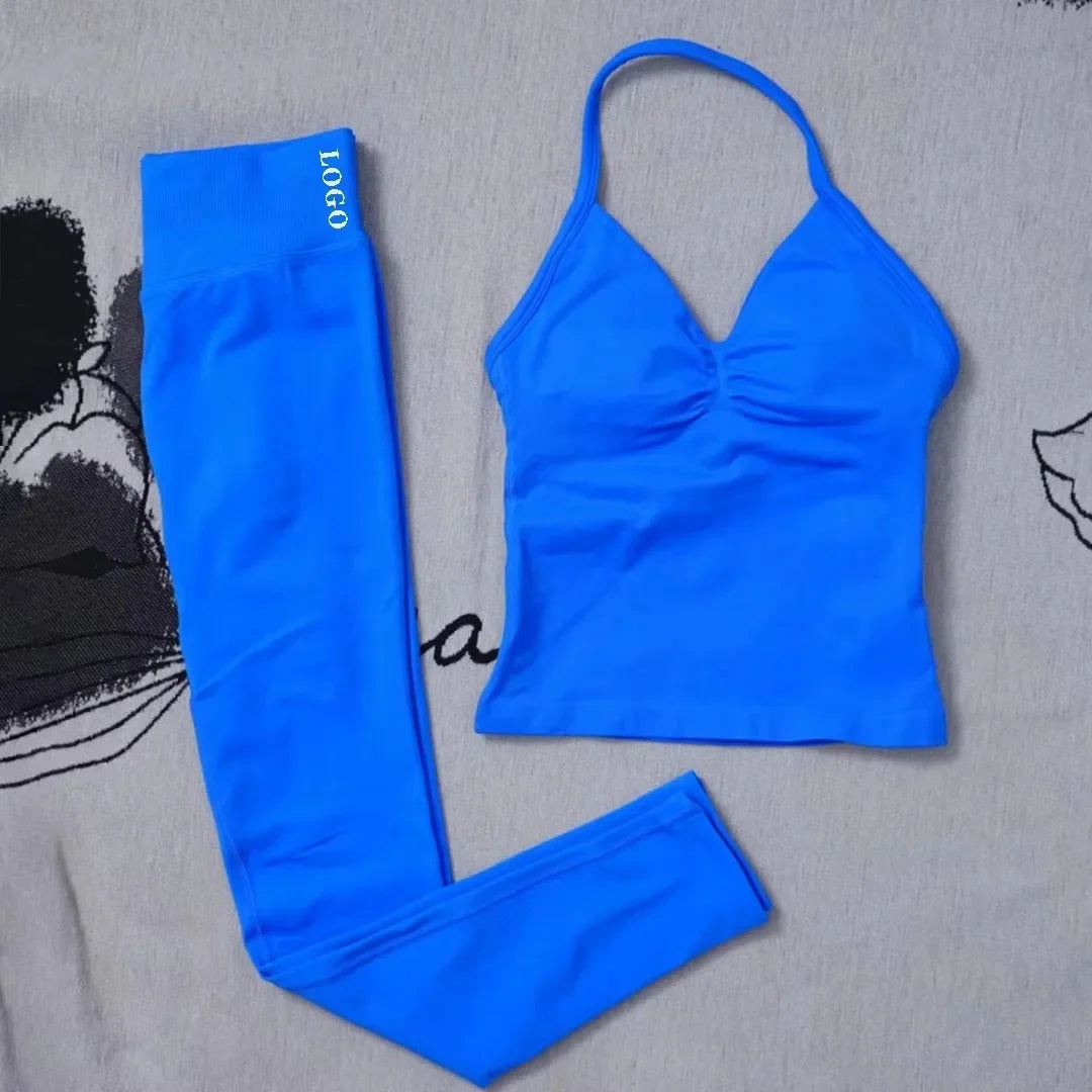 Conjunto de 2 piezas de yoga para mujer, leggings de cintura alta sin costuras, sujetador deportivo, ropa de entrenamiento, ropa deportiva para correr