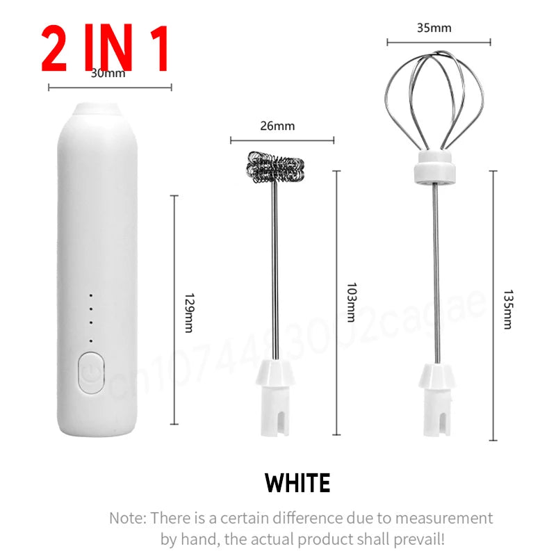 Espumador de leche eléctrico + batidor de huevos inalámbrico con carga tipo C, 3 velocidades, miniespumador de mano, batidor de café, herramientas de cocina