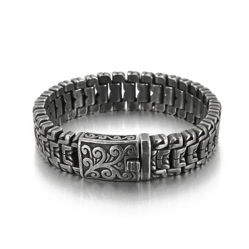 Pulsera de cadena motera de 16 mm que combina elementos modernos y retro - Acero inoxidable 316L - KB123643-BDJX